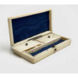 A George III ivory and gold inlaid toothpick case with lidded compartments 72mm