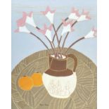 Bryan PEARCE (1929-2006)Belladonna Lilies and OrangesOil on boardSignedInscribed verso 'Belladonna