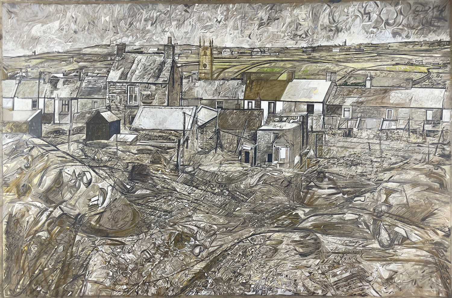 David HAUGHTON (1924-1991) St Just Landscape Oil on canvas Exhibition labels to verso 92 x 137cm