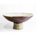 WILLIAM 'BILL' MARSHALL (1923-1997) large stoneware footed bowl with ash glaze, potters seal to