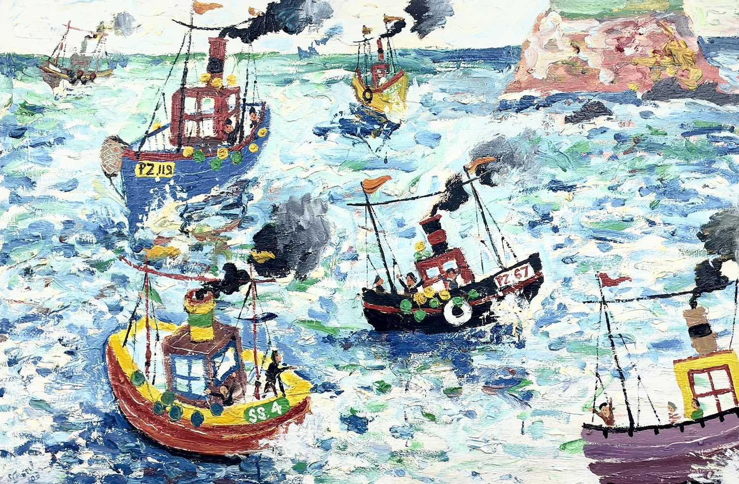 Simeon STAFFORD (1956) Penwith Fishing Boats Oil on board Signed and dated '03 61 x 91.5cm Purchased