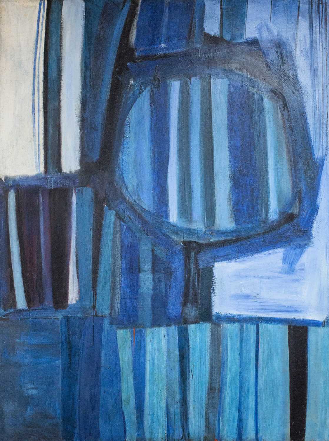 Sir Terry FROST (1915-2003) Blue and Black Verticals Oil on board Signed, dated and inscribed