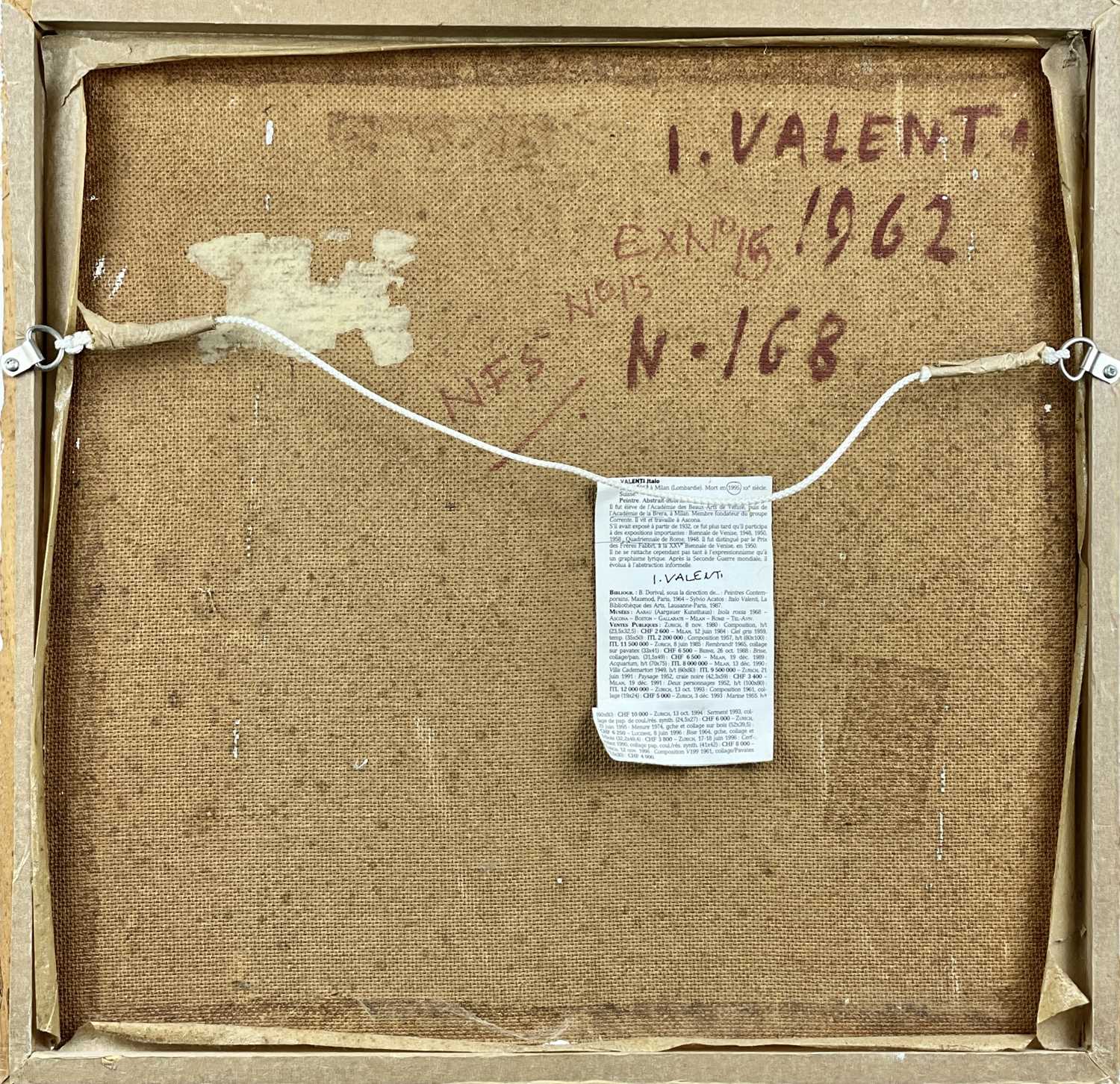 Italo VALENTI (1912-1995) Untitled (No.168) Mixed media and collage Signed, inscribed and dated 1962 - Image 3 of 3