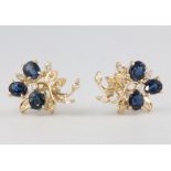 A pair of 14ct yellow gold diamond and sapphire earrings 13mm, 3.5 grams