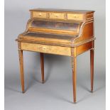 A 19th Century French painted walnut cylinder bureau, the upper section fitted 3 drawers, cylinder