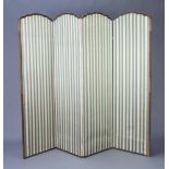 An Edwardian Eastern style carved hardwood 4 fold dressing screen with gilt metal mounts, 171cm h