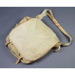 A canvas and leather fishing bag 43cm x 45cm There is some damage to the fabric