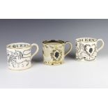 Three Wedgwood commemorative mugs by Richard Guyatt - 1953 Coronation, 1972 25th Anniversary