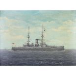 Early 20th Century oil on board, unsigned, maritime study "HMS Victorious" 20cm x 28cm The panel