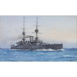 William Frederick Mitchell 1912 (1845-1914) watercolour signed and dated, "HMS Jupiter" 8cm x 13cm