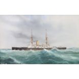 Gaetano D'esposito 1900 (1858-1911), gouache signed, study of a battle cruiser 23cm x 37cm