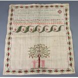 A William IV stitch work sampler Our Lord Jesus Both God and Man to Measure Joined in One ..., by