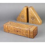 A 19th Century rectangular carved walnut glove box with hinged lid and strap decoration 8cm h x 30cm
