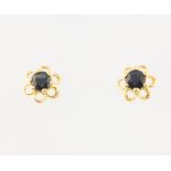 A pair of 9ct yellow gold sapphire ear studs 5mm, 0.9 grams