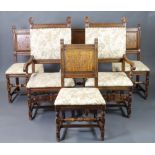 A set of 6 19th/20th Century Italian carved walnut high back dining chairs with upholstered