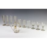 A commemorative 1937 2 handled glass with gilt decoration 13cm, 4 champagne flutes, 3 cordials, 2