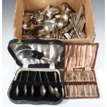 A cased set of plated spoons and minor cutlery