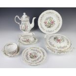 A Royal Standard Mandarin pattern dinner service comprising coffee pot, sugar bowl, 9 two handled