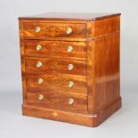 A 19th Century French mahogany chest with canted corners, fitted 5 long drawers with brass ring drop