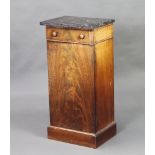 A 19th Century French walnut pedestal pot cupboard with black veined marble top, fitted a drawer