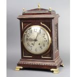 A Victorian Continental striking bracket clock with silvered dial, Arabic numerals contained in a