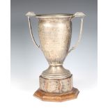 A silver 2 handled presentation trophy with engraved inscription Birmingham 1937, 28cm, 1288