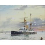Edwardian print highlighted "HMS Prince George" 14cm x 18cm