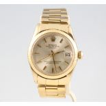Rolex, A gentleman's 18ct yellow gold Rolex Oyster perpetual datejust wristwatch and bracelet,