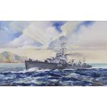 Dave Portch 1959, watercolour signed, study of a destroyer 28cm x 46cm