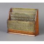 A Victorian oak and pierced brass 3 section stationery/letter rack 17cm h x 22.5cm x 7cm There is