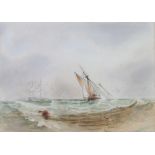 Victorian watercolour, indistinctly signed, maritime study with vessels 18.5cm x 26cm This