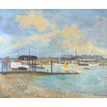 20th Century oil on canvas, indistinctly signed, study of Shoreham harbour 62cm x 74cm