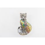 A silver moonstone, ruby, marcasite and enamel cat brooch 38mm