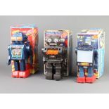 3 Japanese robots circa 1976-1979 to include A Junior Toy Dynamic Fighter, a Horikawa Video Robot (