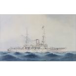 William Mackenzie Thomson (1870-1892), watercolour signed, study of a battle cruise ship 30cm x 48cm