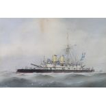 William Mackenzie Thomson (1870-1892), watercolour signed, steam warship with distant vessels 30cm x