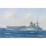 C James, watercolour unsigned, study of a battleship 24.5cm x 36.5cm