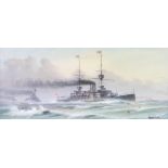 Harold Whitehead, watercolour signed, "HMS Majestic" 22cm x 51cm