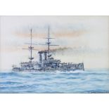 Horne, watercolour signed, "HMS Cornwallis" 26cm x 36cm There is some fading to this painting