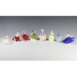 Eight Royal Doulton figures - Ninette HN3215 9cm, Sweet Anne M6 (chipped), Buttercup HN3268 10cm,