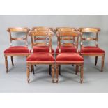A set of 6 Georgian carved Scots mahogany bar back dining chairs with carved mid rails and