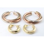 Two pairs of 9ct gold hoop earrings 13 grams