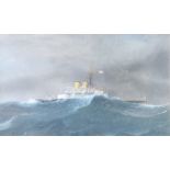 A 19th Century gouache unsigned, study of a steam vessel in choppy seas 19cm x 31.5cm