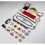 A silver and paste RAF Sweetheart brooch, lady's wristwatch, minor jewellery and compacts