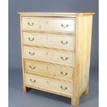 A 19th Century Continental pine chest of 5 long drawers with brass swan neck handles 127cm x 104cm w