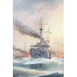 Harold Whitehead watercolour signed, "HMS Drake" 65cm x 43cm This watercolour is faded