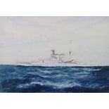 William Minshall Birchall 1929, (1884-1941) watercolour and wash signed, "HMS Barham" 26cm x 37cm,