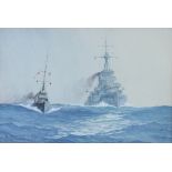 Guy Standing 1916, watercolour, study of a destroyer 17cm x 26cm
