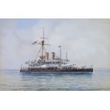 Early 20th Century watercolour unsigned, maritime study "HMS Rodney" 13cm x 19cm