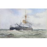 T Robinson, watercolour signed, "HMS Benbow" 9cm x 14.5cm